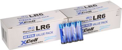 80x XCell 20x 4er Folie AA LR6 Mignon Super Alkaline Batterie