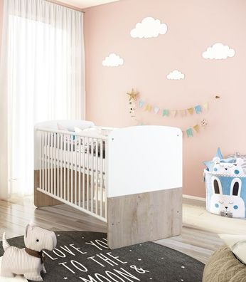 Babybett 70x140 Liegehöhe verstellbar Gitterbett Schlupfsprossen Weiß Babymöbel