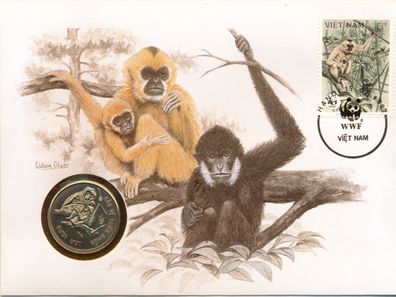 Vietnam 10 Dong 1990 Gibbon im Numisbrief*