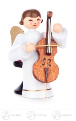 Engel mit Cello sitzend langer Rock, farbig H= 6cm NEU Weihnachtsfigur Holzfigur