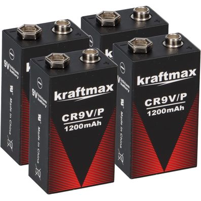 4x Kraftmax Lithium 9V Block Hochleistungs- Batterien für Rauchmelder Feuermelder