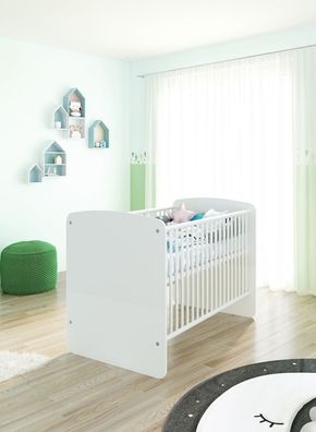 Babybett 70x140 Liegehöhe verstellbar Gitterbett Schlupfsprossen Weiß Babymöbel