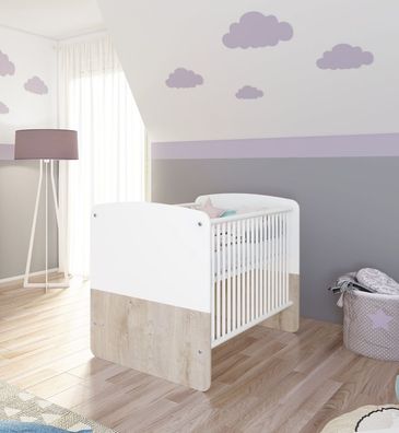 Babybett 70x140 Liegehöhe verstellbar Gitterbett Schlupfsprossen Weiß Babymöbel