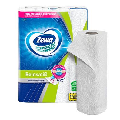 Zewa 43227 Küchenrollen WISCH&WEG Reinweiss 2-lagig, 16 Rollen