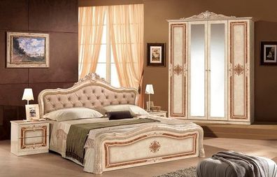 Schlafzimmer Lucy in beige Barock 180x200 cm mit Schrank 4 türig
