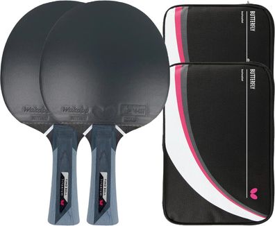 Butterfly 2x Timo Boll Titanium Tischtennisschläger + 2x Tischtennishülle Drive