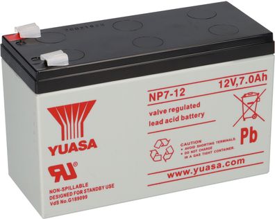 Yuasa Blei-Akku NP7-12 Pb 12V 7Ah VdS, Faston 4,8mm