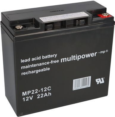 Multipower Blei-Akku MP22-12C Pb 12V 22Ah zyklenfest M6 Innengewinde