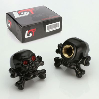 2x Ventilkappe Reifenventil Totenkopf Crossbones Schwarz FÜR PKW LKW Motorrad