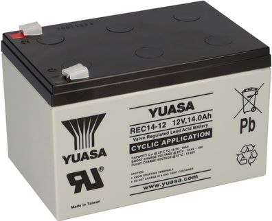 Yuasa Blei-Akku REC14-12 Pb 12V / 14Ah Zyklenfest, Faston 6,3mm