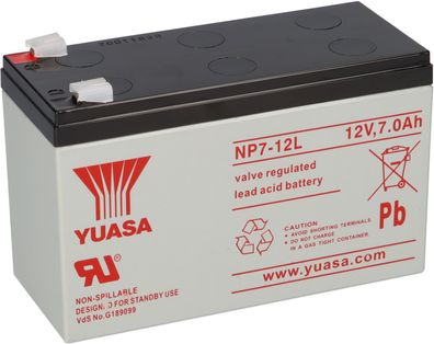 Yuasa Blei-Akku NP7-12L Pb 12V 7Ah VdS, Faston 6,3mm