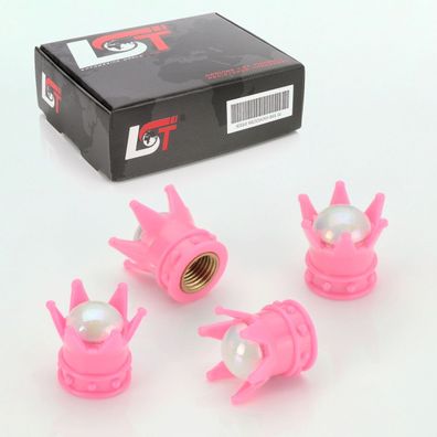 4x Ventilkappe Reifenventil KAPPE KRONE MIT PERLE ROSA FÜR PKW LKW Motorrad QUAD