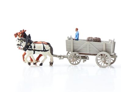 Preiser N 79475 Figur Pferdefuhrwerk mit Kastenwagen und Landwirt 1:160