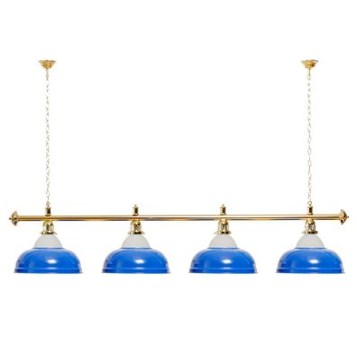 Billard Lampe 4 Schirme blau mit Glas / goldfarbene Halterung