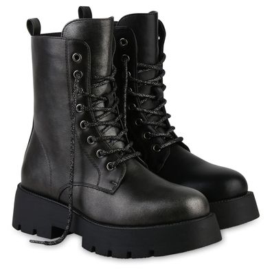 VAN HILL Damen Leicht Gefütterte Schnürstiefeletten Stiefeletten Schuhe 841446