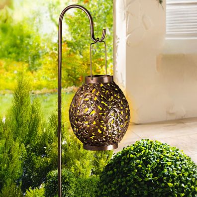 LED Solar Ampel kalt weiß - 98x18 cm - Metall Garten Leuchte Deko Laterne bronze