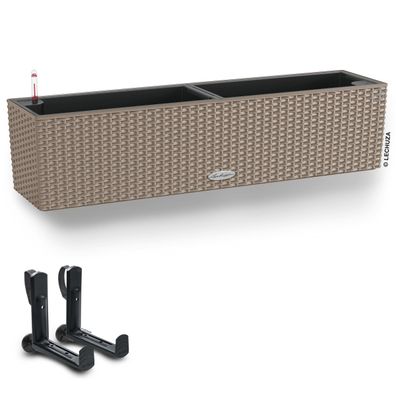 1er + 2 Set Lechuza® Blumenkasten Balconera Cottage 80 Sandbraun All-in-One