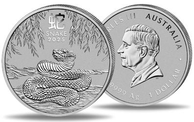 Silbermünze Lunar III 1 oz Jahr der Schlange 2025 Australien Perth Mint 999.9