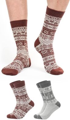 2 Paar Eliot Norwegersocken von Footnote rot und grau unisex Damen Herren