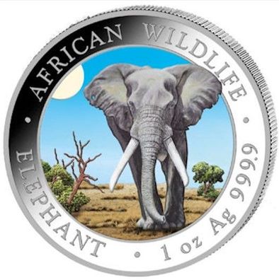 Silbermünze 1 oz Somalia Elefant 2025 999.9 Silber Farbe African Wildlife