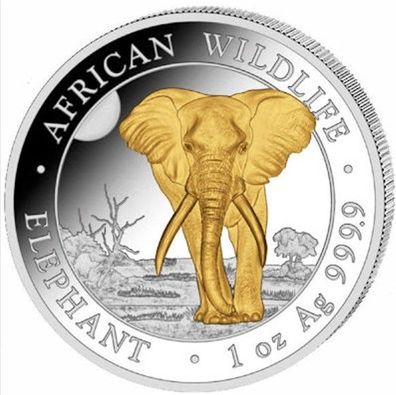 Silbermünze 1 oz Somalia Elefant 2025 999.9 Silber Gilded African Wildlife