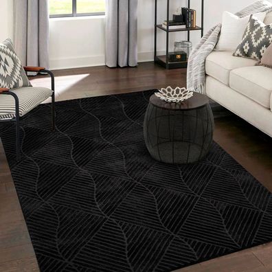 Teppich Wohnzimmer Einfarbig Modern Kurzflor Geometrisch Wellen Muster Teppiche