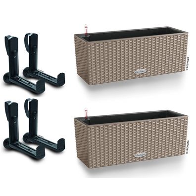 2er + 4 Set LECHUZA® Blumenkasten Balconera Cottage 50 Sandbraun All-in-One