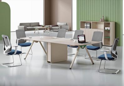 Beige Arbeitszimmer Möbel Designer Konferenztisch Holz Büroschränke 3tlg