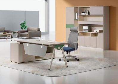 Schicker Beiger Ecktisch Designer Bürotisch Arbeitszimmer Holz Möbel