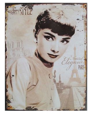 Blechschild, Reklameschild, Audrey Style, Frauenportrait Wandschild 33x25 cm