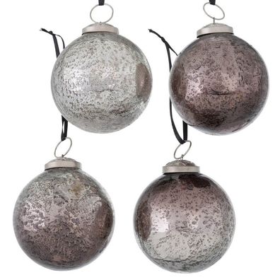 4tlg. Weihnachtskugel Vintage WINTER silber violett D8cm Deko Weihnachten (4 Mot