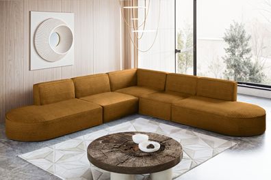 Ecksofa Designer Corner MODENA stoff Poso, viele Farben Senffarbe