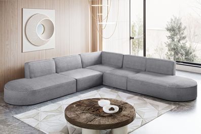 Ecksofa Designer Corner MODENA stoff Poso, viele Farben Hellgrau