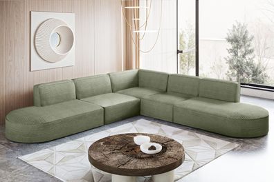 Ecksofa Designer Corner MODENA stoff Poso, viele Farben Hellgrün