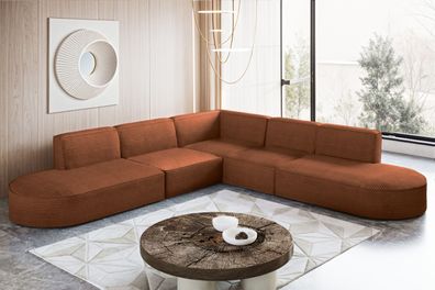 Ecksofa Designer Corner MODENA stoff Poso, viele Farben Ziegel