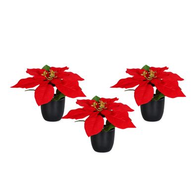 Künstlicher Weihnachtsstern 17 cm - 3er Set - Deko Poinsettia Blume künstlich