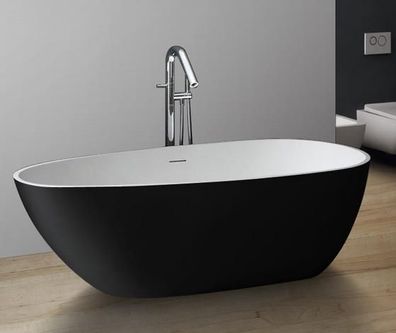 Badewanne Mineralguss StoneArt schwarz-weiß 185x83 matt