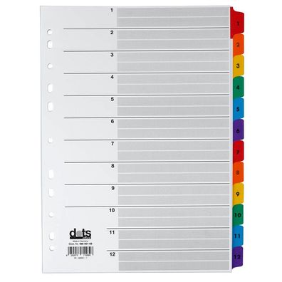 dots 834512-1176 Ordnerregister Mylar DIN A4 Vollformat 1-12 weiß