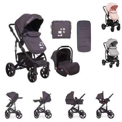 Kikkaboo Kombikinderwagen 3 in 1 Beloved Babywanne Autositz Wickeltasche faltbar