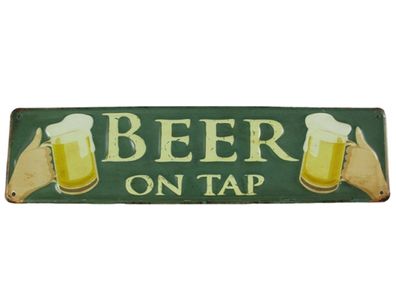 Blechschild, Reklameschild, Beer on Tab, Bier vom Fass, Kneipen Schild, 10x40 cm