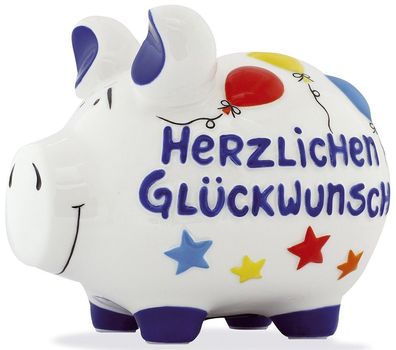 KCG 101578 Spardose Schwein "Herzlichen Glückwunsch" - weiß, mittel