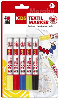 Marabu 314000000001 KiDS Textilmarker 5 x 3 ml 5er Blister(P)