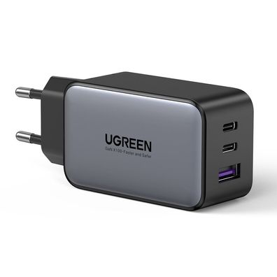 GaN Ladegerät 2x USB Type C / 1x USB 65W Power Delivery grau