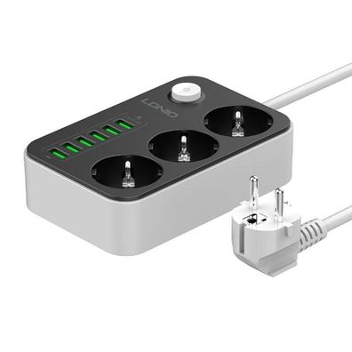 LDNIO SE3631 Steckdosenleiste mit Netzladegerät mit 3 AC-Anschlüssen, 6x USB,