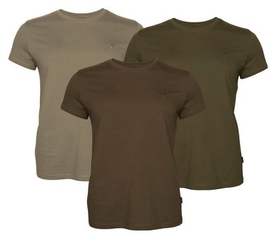 Pinewood 3447 3-Pack Damen T-Shirt Green/H. Brown/Khaki (720)