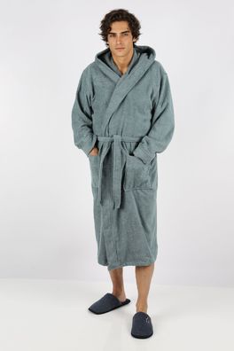 Bademantel lang, Herren, mit Kapuze Frottee Saunamantel