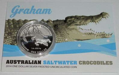 Australien 1 Oz Silber Salzwasser - Krokodil Graham 2014 im Blister.