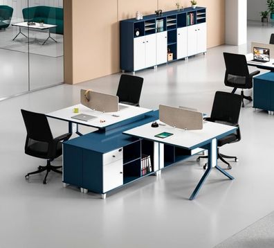 Blau-weißer Arbeitstisch Arbeitsplatz Möbel Designer Hochwertige Tische