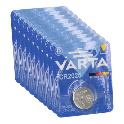 10x VARTA CR2025 Lithium-Knopfzelle 3V 1er Blister