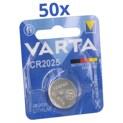 50x VARTA CR2025 Lithium-Knopfzelle 3V 1er Blister